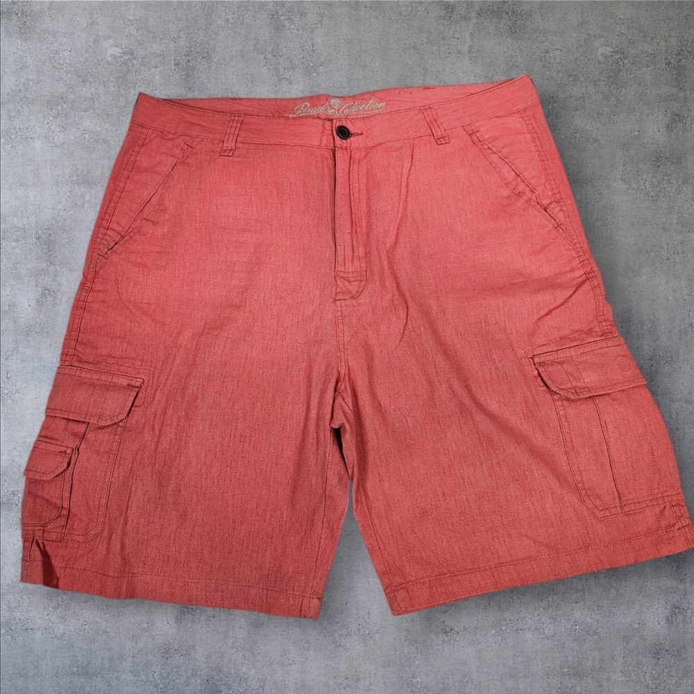 Paradise Collection Coral Linen Cargo Shorts 10" Inseam Size 42 Men's C11